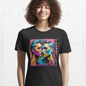 Tshirt Lesbian Valentines Masc Couple Neon Rainbow Pop Art Graffiti Love LGBTQ
